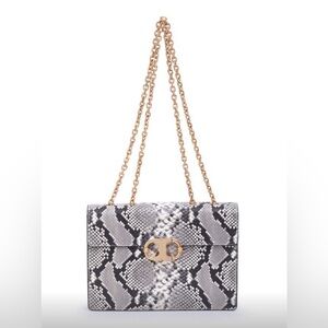 NWT Luxury Authentic Tory Burch Gemini Link Chain Python Embossed Shoulder Bag